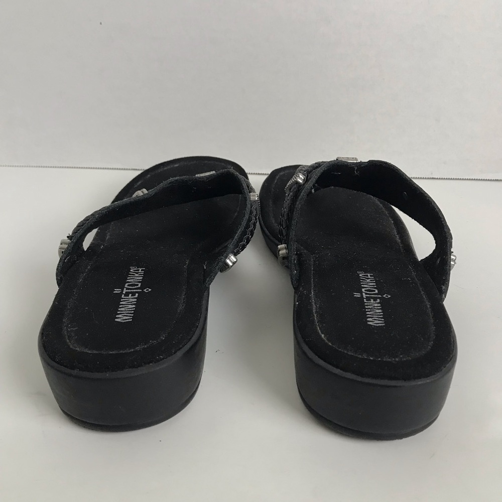 Minnetonka Black Leather Braided Thong Sandals Womens Size 10 Southwestern Boho - Picture 8 of 11